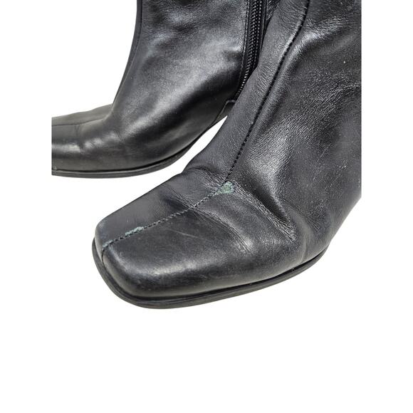 Vintage Y2K 6.5 Black Leather Square Toe Minimalist Whimsygoth Boot Grunge - Picture 6 of 6